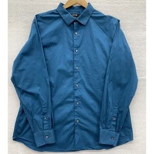 Apt. 9  Men Button Down Shirt Size 18 Blue Long Sleeve Extra Slim Fit Stretch
